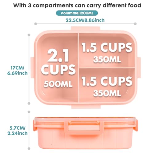 YOYTOO Bento Lunch Boxes for Kids, 1200 ml BPA-Free Leak-Proof Children Food Containers with 3 Compartments, Back to School Students Daycare Lunches Snack Container - Image 3