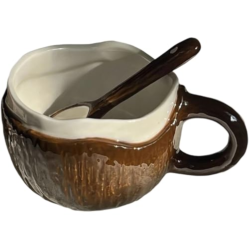 休暇をテーマにしたココナッツシェル形状セラミックマグスプーンカップ付きコーヒー紅茶愛好家箸置きセラミックカップホットドリンク用