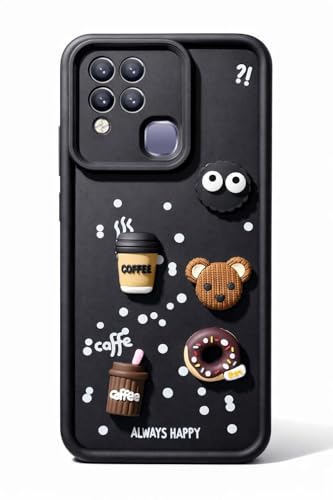Image of Coverage Cute Fun Taddy Cartoon 3D Ball Bear Milk Cake Coffee Silicon Case Full Body & Camera Protection Back Cover Compatible for Infinix Hot 10s - Black