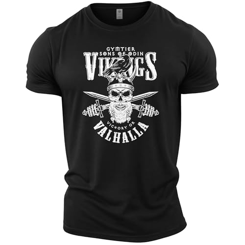 GYMTIER Sons of Odin - Vikings Valhalla - Mens Gym T-Shirt Bodybuilding Training Workout Lifting Top Clothing Black XL