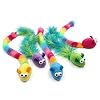 5 Pack Interactive Catnip and Feather Cat Toys, Multi-Colored Mice with Long Feather Tail, Accessories for Indoor Cat, Catnip Plush Toys with Natural Feathers and Rattles