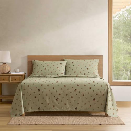 Image of Eddie Bauer - Full Size Sheet Set, Cotton Percale Bedding with Deep Pocket Fitted Sheet, Bed Sheets with Matching Pillowcases, Buddy Camping All Over Green