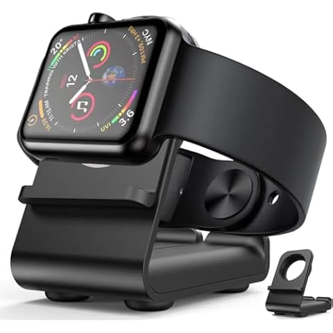 sartyee Stand Charging Dock Holder for All iWatch, Cellphone Desk Stand 2 in1, Aluminum Alloy, for Watch Ultra/Series 9/8/7/6/5/4/3/2/1, SE/ SE2, 49mm/ 45mm/ 44mm/ 42mm/ 41mm/ 38mm, Phone Cover