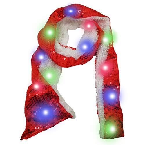 Luwint Colorful Led Flashing Sequin Scarf - Novelty Cool Lights Up Rave Clothing Accessories Toys Gifts For Women Kids Halloween Costume Birthday Party Games Ideas (Red) #TOP23