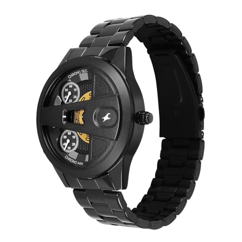 Image of Fastrack Overdrive Micromotor Quartz Analog with Black Dial Black Stainless Steel Metal Strap Watch for Men - 3331NM01