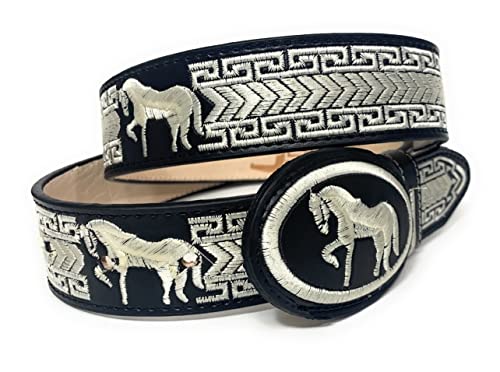 Men's Black Charro Belt, Cinto Vaquero Bordado3