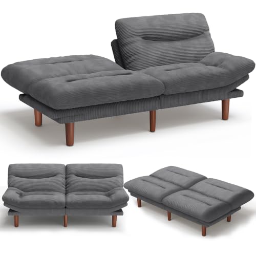 Image of Amada Convertible Corduroy Futon Sofa Bed, 75 inch, Dark Grey