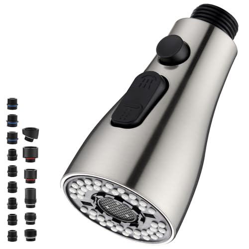 Metal Kitchen Faucet Head Replacement 3-Mode Sprayer Head with 15 Adapters