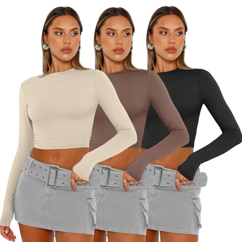 AUTOMET 3 Pack Womens Long Sleeve Shirts Y2K Going Out Crop Tops Cute Basic Slim Fitted Fall Fashion Outfits 2025 Clothes2
