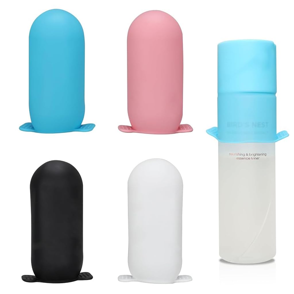 maycreate 4Pcs Travel Bottles Cover Cap Sleeves High Elastic Silicone Bottle Cover Leak-Proof Sleeves for Toiletries Travel Bottle Close-Fit Cap Compatible with Most Travel Containers-picture-23