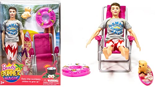 Image of Tickles Go Beach or Pool Summer Magic Men Doll with Puppy Accessories Set for Kids Girls Birthday Gift (Doll Size: 15 cm; Number of Pieces: 4)