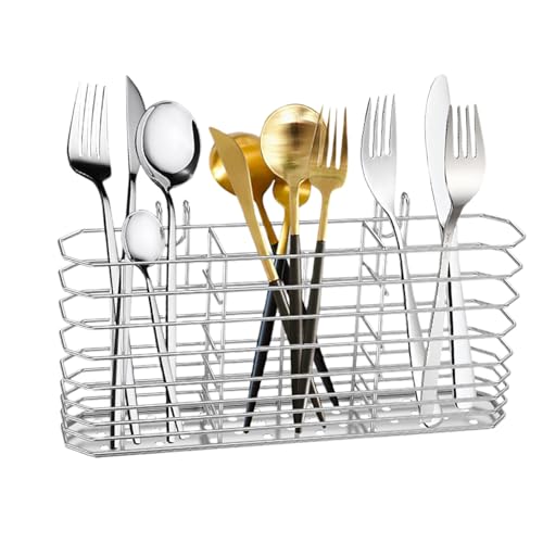 Portacubiertos - Organizador de cubiertos, escurridor de acero inoxidable, almacenamiento de cuchara tenedor, soporte para utensilios de cocina, bandeja de secado compacta | para encimera Buffet