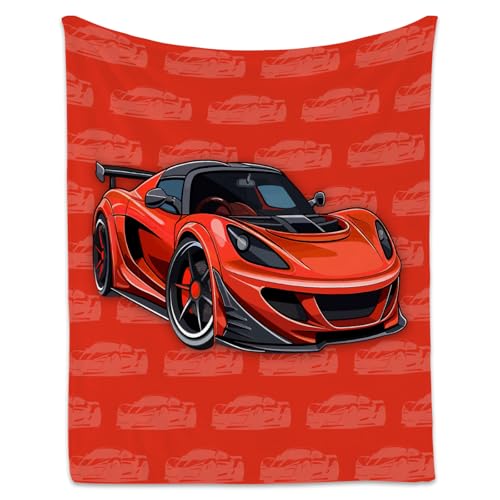 Racing Car Blanket, Cozy Soft Throw Gifts for Kids, Cute Red Flannel Throw Blankets for Couch Office, 30x40 Inches