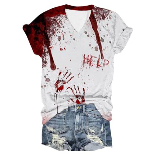 Eauptffy Halloween Bloody T-Shirt, Women's Tops, Modern Summ