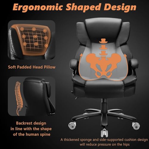 Image of Indulgear 500lbs Big and Tall Office Chair with Gel Seat Cushion,Heavy Duty Office Chair for Heavy People, High Back Executive Computer Chair with Adjustable Lumbar Support, Dual Rubber Wheel
