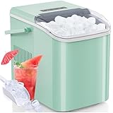 DUMOS Ice Makers Countertop with Handle Ice Machine, Fast in 6 Mins, 26lbs in 24 Hours, Quiet Self-Cleaning, Compact Size Portable for Home, Kitchen, RV, Camping,Modern Green