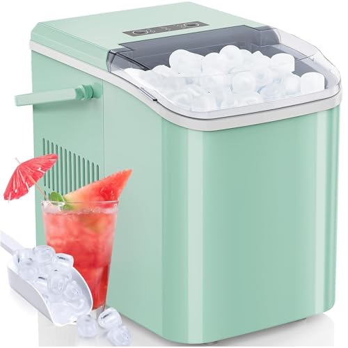 DUMOS Countertop Ice Maker with Handle, 26lbs/Day Portable Ice Machine, 9 Bullet Ice Cubes in 6 Mins, Self-Cleaning Quiet Ice Maker for Home, RV, Kitchen, Camping, Green