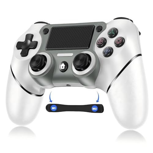 Wireless Controller Compatible with PS4/Pro/Slim, Black ps4 controller with Dual Vibration, 1000mAh Battery, 6-Axis Motion Sensor, Built-in Speaker & 3.5mm Headphone Jack, Charging Cable (White)