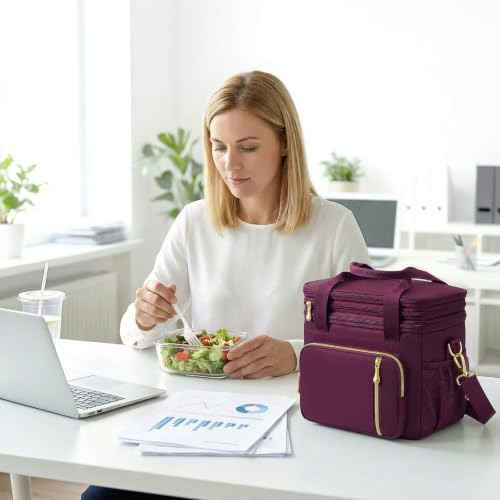 Image of MIYCOO Lunch Bag & Lunch Box for Women Men, Double Deck Leakproof Insulated Soft Large Adult Camping Cooler bag for Work, Beach, Picnic, Travel (Purple, 15L)