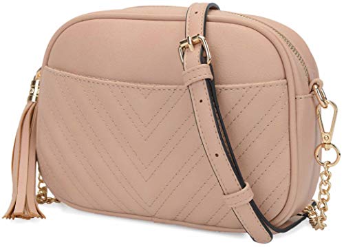 Lola Mae Quilted Crossbody Bag, Trendy Design Shoulder Purse (Nude)