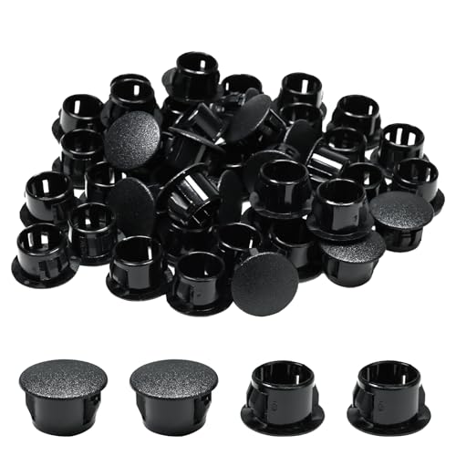 Image of 50PCS 1 /2 In /13 mm Plastic Hole Plugs Black, Flush Type Panel Plugs Snap in Locking Hole Tube Plug Knockout Seal Steel Furniture Cabinet Fencing Post Pipe Insert End Caps