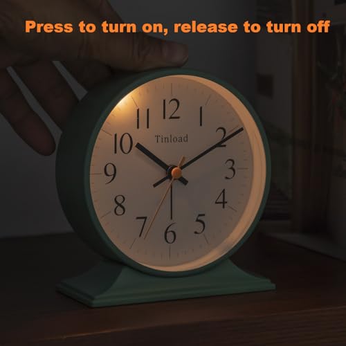 Image of 4.5 inchRetro Analog Alarm Clock,Vintage decor , Super Silent Non Ticking Small Clock with Manual Light, Snooze, Battery Operated, for Bedroom, Living Room, Office,Nightstand, Bedside, Desk ,Table(Green)