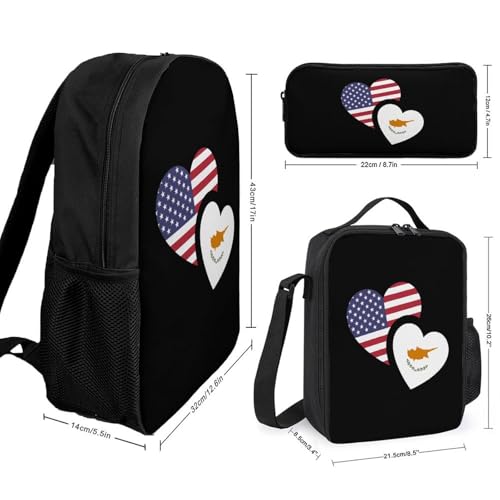 Cyprus U.S. Flag Classic Backpack Lunch Bag Pencil Case 3 Piece Set Travel Daypack2