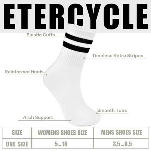 Etercycle Striped Socks, Womens Cotton Crew Socks Casual Athletic Ankle Socks For Women Gym Running, 4 Pairs, Size 5-102