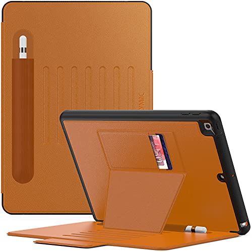 SEYMAC Slim Cover für iPad 8./7. Generation 10.2, robuste Schutzhülle mit Stifthalter, Kartensteckplätze, magnetische Smart Sleep/Wake-Smart-Abdeckung und 7 Winkel Ständer für iPad 10.2 Zoll-Braun