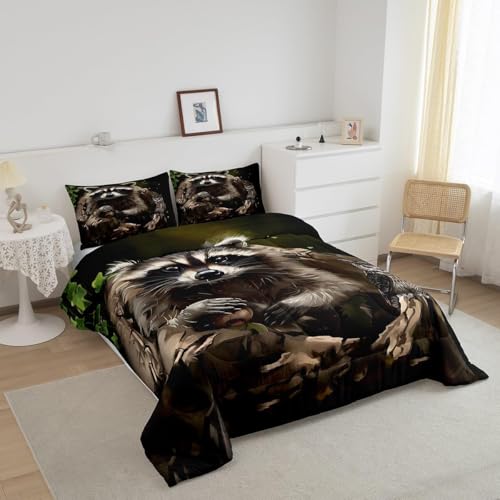 Image of Feelyou Cute Raccoon Comforter Set Toddler Size 3 Pieces for Girls Boys