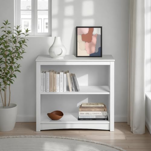 Image of Prepac Sonoma 2-Tier Bookcase 29 inchH with 1 Adjustable Shelf, White Storage Cabinet, Modern Display Cabinet, Bookshelf with Storage Shelves for Home Office, Living Room, Bedroom Organizer