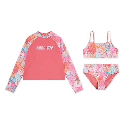 Hurley Girls' Long Sleeve Rash Guard and Bikini 3-Piece Swimsuit