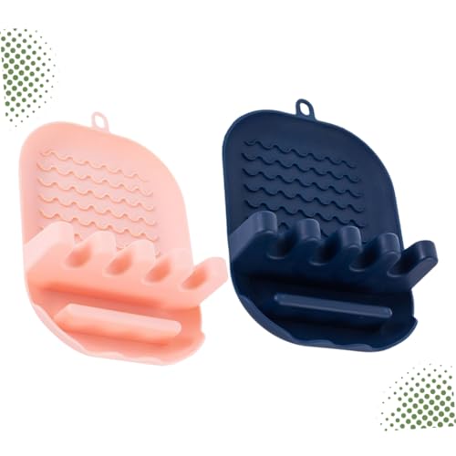 BRIGHTFUFU 2Pcs Utensil Organizer Multifunctional Kitchen Spoon and Chopstick Stand Plastic Pot Cover Holder with Non Slip Base for Dish Drying Rack Pink Navy Blue