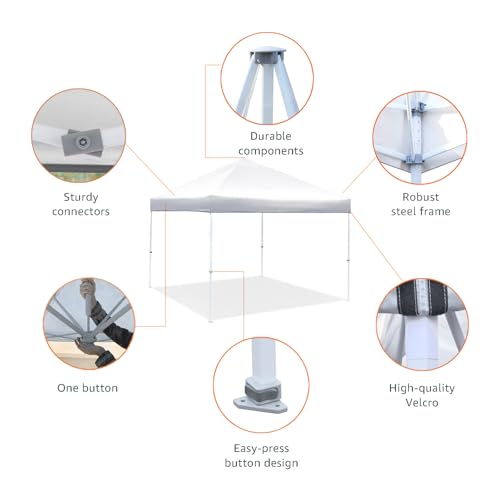 Image of Amazon Basics Outdoor Pop Up 10 x 10 Canopy Tent for Events, Portable with Instant Easy Setup, One-Push, Includes Wheeled Carry Bag, 8 Stakes, 4 Ropes, 4 Weighted Bags, White