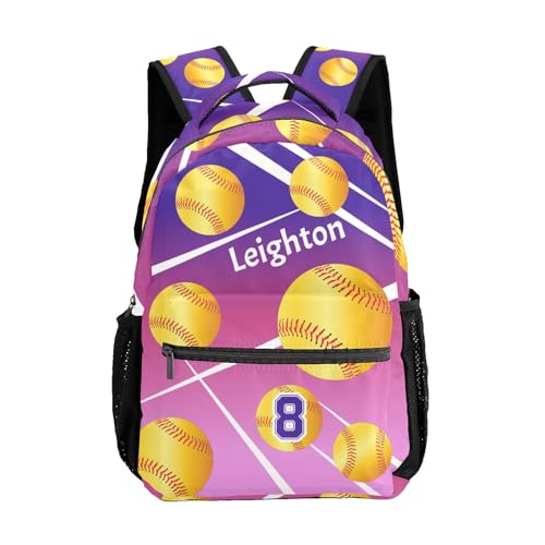 Personalized Waterproof School Daypack Softball Pink Purple Shoulders Bags Backpack