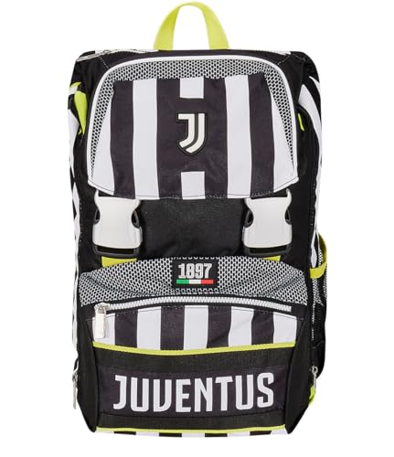 Seven Zaino Scuola Estensibile F.C. JUVENTUS Calcio - WIN IS THE RULE, Nero Bianco - Zaino Doppio Scomparto Sdoppiabile Tramite Zip e Con Tasca Porta Borraccia, Zaino Bambino, Taglia unica