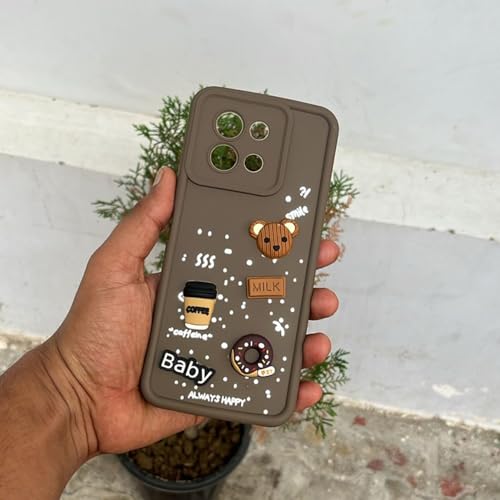 Image of Pikkme Back Cover for Vivo T3x 5G / Vivo Y200i 5G | Cute Fun Cartoon 3D Bear Silicone Full Body Protection Bumper Case (Brown)