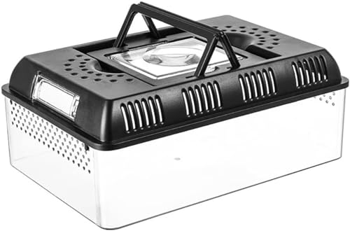 爬虫類 ケージ レプタイルボックス 換気穴付き 爬虫類 飼育ケース 全視野角で透明 脱走防止 両生類用飼育ケース 飼育ボックス 調整可能な虫眼鏡デザインの蓋 爬虫類テラリウムタンク 爬虫類飼育箱 取っ手付きで持ち運びも簡単 小型カメ、ヤドカリ、ツノガエルな