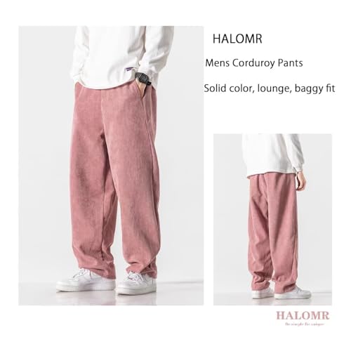 HALOMR Men's Corduroy Pants Expandable Waist Baggy Pants Casual Loose Fit Relaxed-fit Cotton Pink4