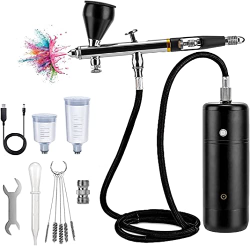 Airbrush-Kit mit Kompressor 30PSI Tragbare Spritzpistole Set, kabellose Wiederaufladbares Hand-Airbrush-Set für Nägel, Malerei, Make-up, Tortendekoration, Kekse, Mode, Friseur (schwarz)