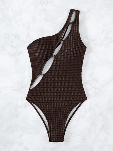 SKAYS Women's One Piece One Shoulder Swimsuit with Cutout Halter