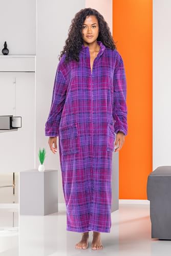 Image of Alexander Del Rossa Long Zip Up Robes, Plush Zipper Robes for Plus Size, Housecoats Zipper Front
