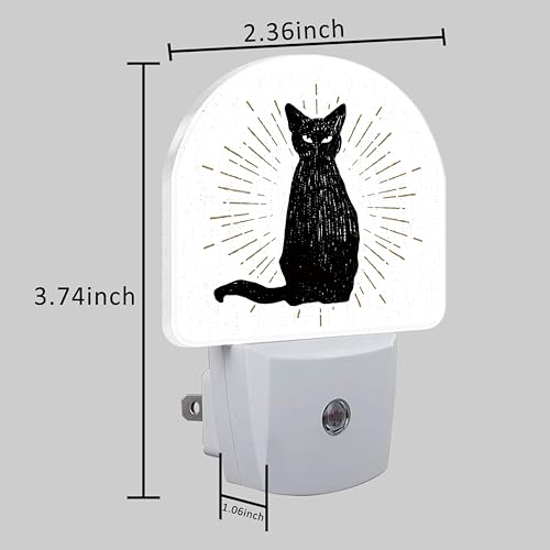 Image of Hand Drawn Black Cat Night Light Plug into Wall with Dusk to Dawn Sensor Cute Nightlight for Kid Girls Boys Women Men Room Decor, Hallway, Kitchen, Bathroom, Nursery, Stairs