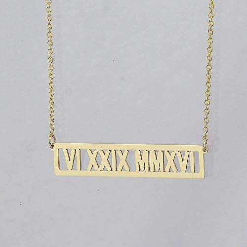 Solid 14k Gold Horizontal 1 1/4 Inch Cut-Out Bar Necklace Personalized Name Roman Numerals Solid 14k Gold Horizontal 1 1/4 Inch Cut-Out Bar Necklace Personalized Name Roman Numerals
