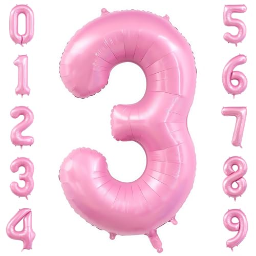 Image of Pastel Pink 3 Balloon Number,40 Inch Light Pink 3 Balloons Large Helium Foil Mylar Number 3 Balloon for Birthday Party Anniversary Decorations