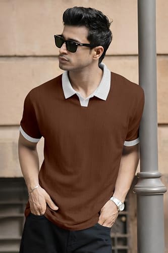 Image of Avix Men's Short Sleeve Polo T-Shirt with Collar and Cuffs, Regular Fit Casual T-Shirt, Stylish Comfortable Breathable Polo Tee for Men, Everyday Wear, Office, Travel & Weekend