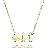 Angel Number Necklace for Women 18K Gold Plated Stainless Steel Necklace 111 222 333 444 555 666 777 888 999 000 Pendant Necklace Numerology Jewelry (GOLD-444)