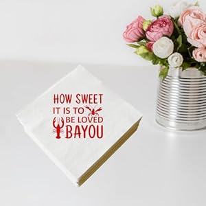   How-Sweet-Its-to-Be-Loved-Bayou-Napkins-Louisiana-Cajun-Themed-Napkins-for-Wedding-Engagement-Bridal-Shower-Crawfish-Design-Red-Foil-Cocktail-Paper-Napkins-50-Pcs-Bar-Berverage-Napkins-3-Ply