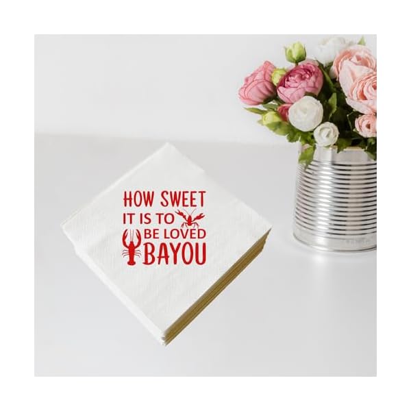   How-Sweet-Its-to-Be-Loved-Bayou-Napkins-Louisiana-Cajun-Themed-Napkins-for-Wedding-Engagement-Bridal-Shower-Crawfish-Design-Red-Foil-Cocktail-Paper-Napkins-50-Pcs-Bar-Berverage-Napkins-3-Ply