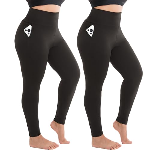 SINOPHANT 2 Pack Plus Size Leggings for Women, High Waisted Buttery Soft Yoga Pants with Pockets for Gym Workout Clothing